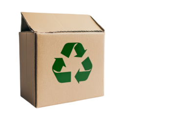 Recyclable packaging box with green logo, ecofriendly and sustainable,Isolated on transparent background
