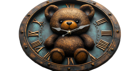 a clock with a teddy bear face. 