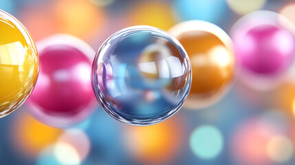 Colorful bubbles floating against a blurred background filled with vibrant lights during a festive celebration