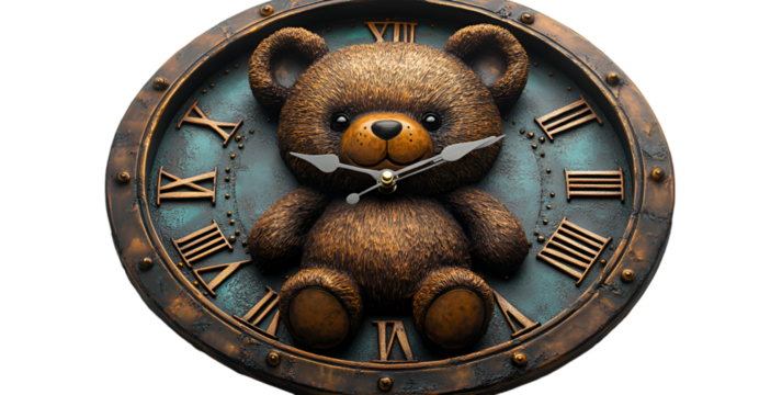 a clock with a teddy bear face. 
