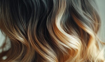 Fototapeta premium Close-up of wavy brown and blonde hair.