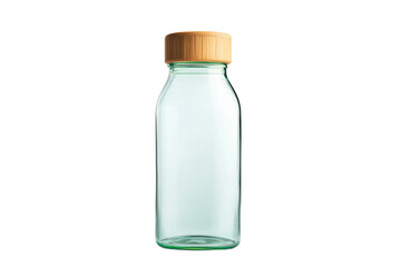 Reusable glass water bottle with bamboo lid and green accents,Isolated on transparent background