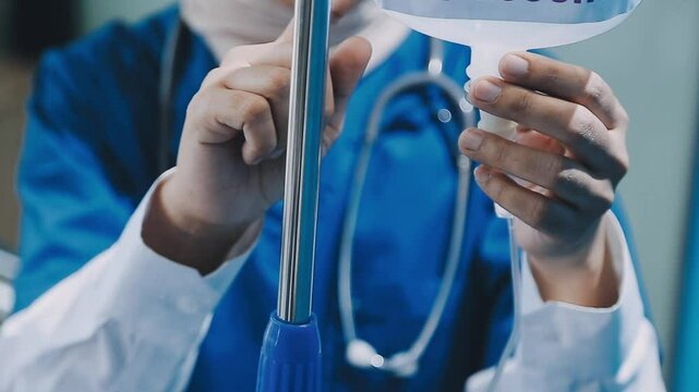 Female doctor injects saline to treat patient in the laboratory