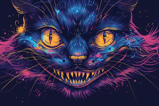 Cheshire cat smile vector illustration with quote on dark background.