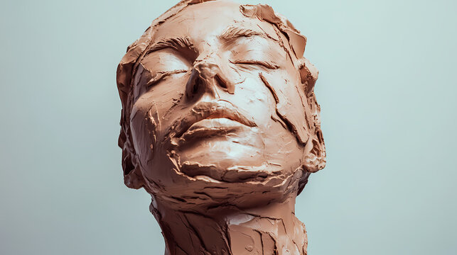 Clay sculpture on white backdrop suitable for molding wet clay medium for sculpting with copy space image. Sculpture. Illustration