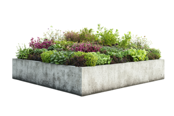 Rooftop garden with edible plants, green roof concept, on solid white background,Isolated on transparent background