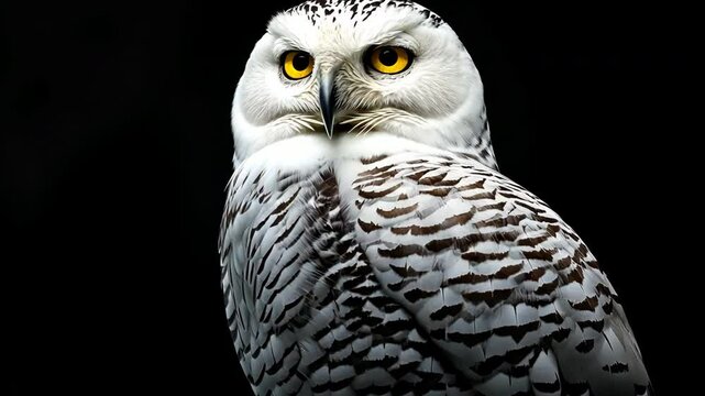 A white owl is staring at the camera