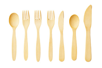 Set of biodegradable cutlery made from bamboo and cornstarch,Isolated on transparent background