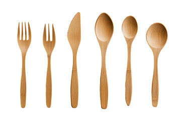 Set of biodegradable cutlery made from bamboo and cornstarch,Isolated on transparent background