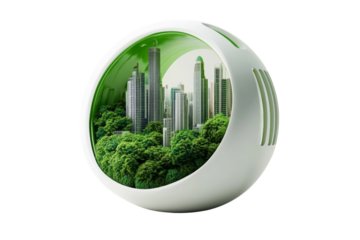 Smart eco-technology design, intelligent environmental solutions, modern and green,Isolated on transparent background