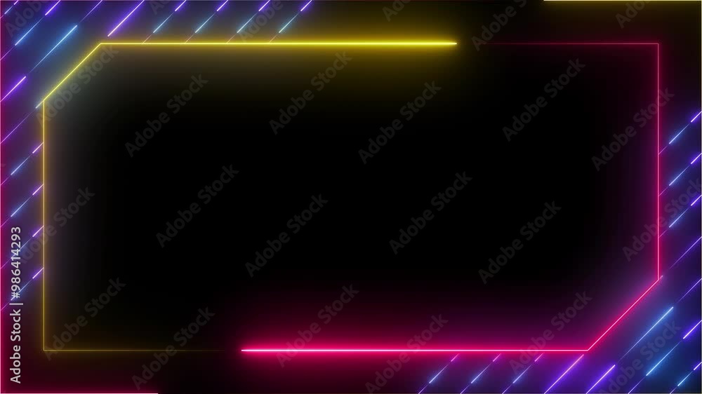 Poster decorative glowing neon frame ,neon effect rectangle frame loop background 4k