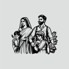 Silhouette of a happy family. vintage style vector logo.,  happy parenting logo. 