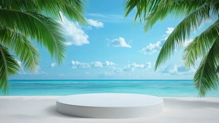 Tropical Paradise with White Platform and Clear Sky