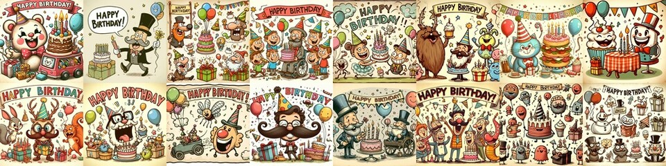 Vintage cartoon Happy Birthday. AI generated illustration