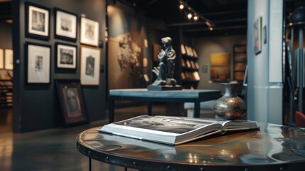 Art Gallery Interior with Book and Vase