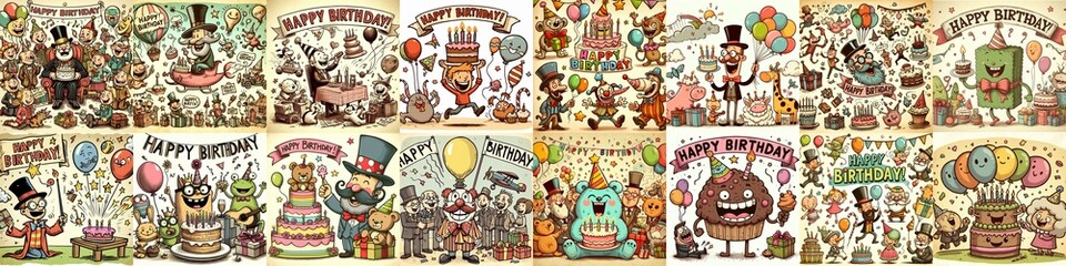Vintage cartoon Happy Birthday. AI generated illustration