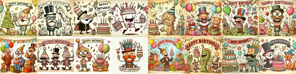 Vintage cartoon Happy Birthday. AI generated illustration