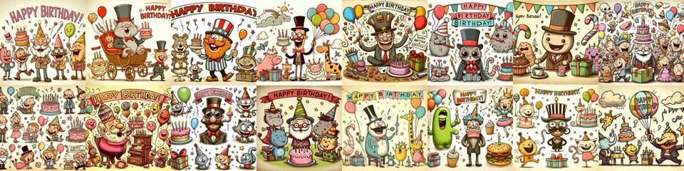 Vintage cartoon Happy Birthday. AI generated illustration