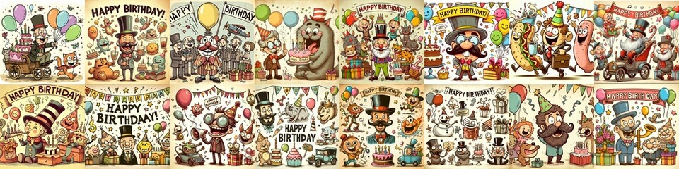 Vintage cartoon Happy Birthday. AI generated illustration