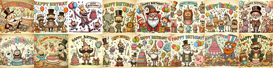 Vintage cartoon Happy Birthday. AI generated illustration