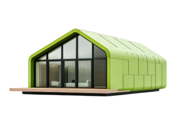 Zeroenergy insulated green building, cuttingedge design, environmentally conscious, on solid white background, single object.,,Isolated on transparent background