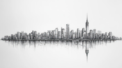 Fototapeta premium Seoul, South Korea, black and white pen pencil hand-drawn effect drawing illustration for travel poster, card, wallpaper, backdrop or banner. Modern, clear, artistic and simple