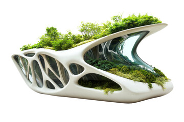 Innovative regenerative architecture, self-sustaining and eco-conscious, modern design,Isolated on transparent background.