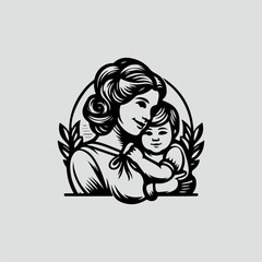 Silhouette of a happy family. vintage style vector logo.,  happy parenting logo. 