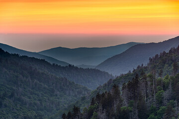 Obraz premium Sunset at the Newfound Gap in the Great Smoky Mountains