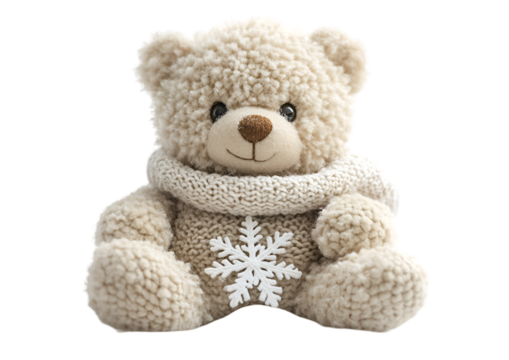 a stuffed bear wearing a sweater. 