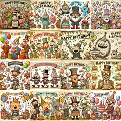 Vintage cartoon Happy Birthday. AI generated illustration