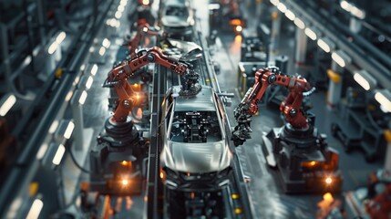 Fototapeta premium Assembly Line Robots Building a Car