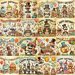 Obraz premium Vintage cartoon Happy Birthday. AI generated illustration
