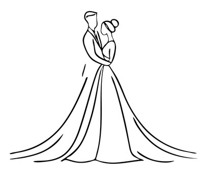 Zakochana para młoda na ślubie rysunek 