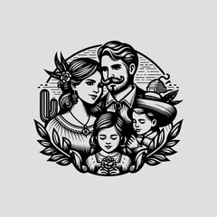 happy family vintage logo.. Happy fathers day, Happy mothers day, happy family day line art illustration