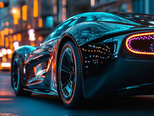 Futuristic Luxury: Sleek Supercar in Neon City