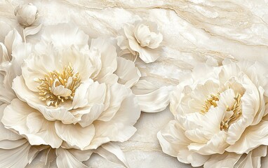 Elegant arrangement of soft lilies and seashells on a textured background with golden accents