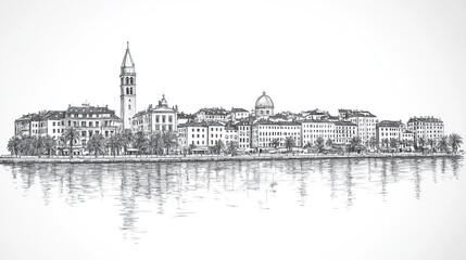 Fototapeta premium Split, Croatia, black and white pen pencil hand-drawn effect drawing illustration for travel poster, card, wallpaper, backdrop or banner. Modern, clear, artistic and simple