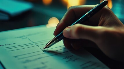 Close-up hand holding pen on check list paper and the format for filling in information in business concept,vintage style and softtone.