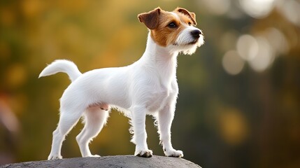 A Parson Russell Terrier standing proudly on a , showcasing its distinctive coat and alert expression