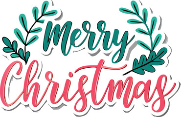 Obraz premium Hand Drawn Vintage Christmas postcard with lettering Merry Christmas