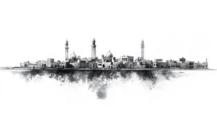 Sukkur, Pakistan, black and white pen pencil hand-drawn effect drawing illustration for travel poster, card, wallpaper, backdrop or banner. Modern, clear, artistic and simple