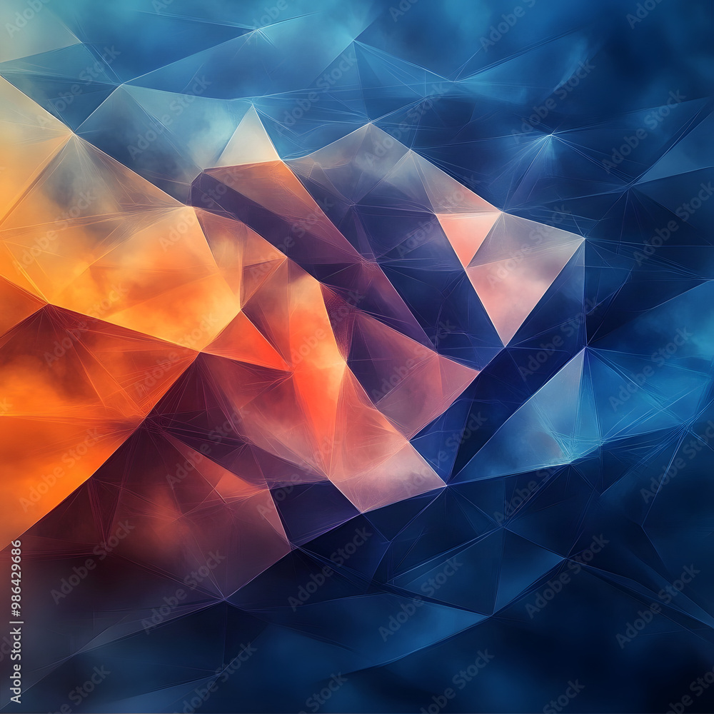 Poster futuristic triangles background, an elegant shift from a vibrant marigold to a dusky cerulean accent