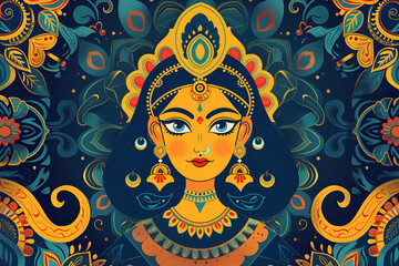Artistic depiction of Goddess Durga in a colorful and intricate design for Navratri celebrations