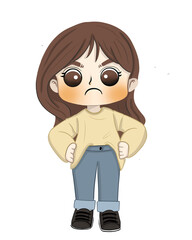 Cute girl angry with hands on hips