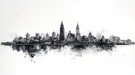 Naklejka premium Syracuse, New York, black and white pen pencil hand-drawn effect drawing illustration for travel poster, card, wallpaper, backdrop or banner. Modern, clear, artistic and simple