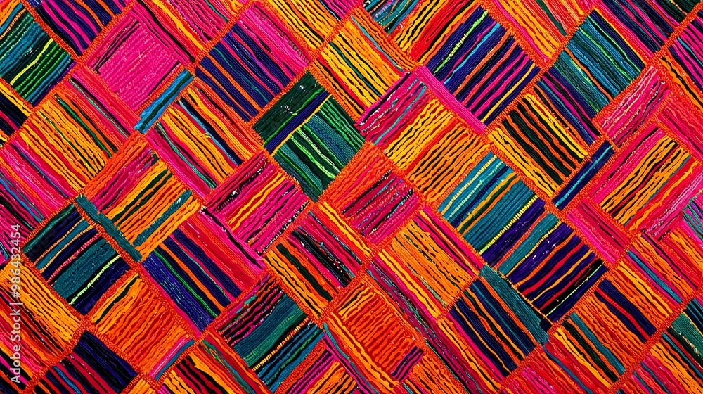 Aufkleber vibrant textile featuring colorful woven patterns in a striking geometric design, perfect for art an