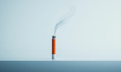 A cigarette with smoke against a blue backdrop.