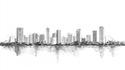 Obraz premium Tangerang, Indonesia, black and white pen pencil hand-drawn effect drawing illustration for travel poster, card, wallpaper, backdrop or banner. Modern, clear, artistic and simple