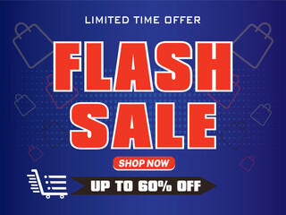 Obraz premium Flash Sale Shopping Poster, card, banner, template with Flash icon and beautiful text on blue, red, pink background. Flash Sales banner template design with vector